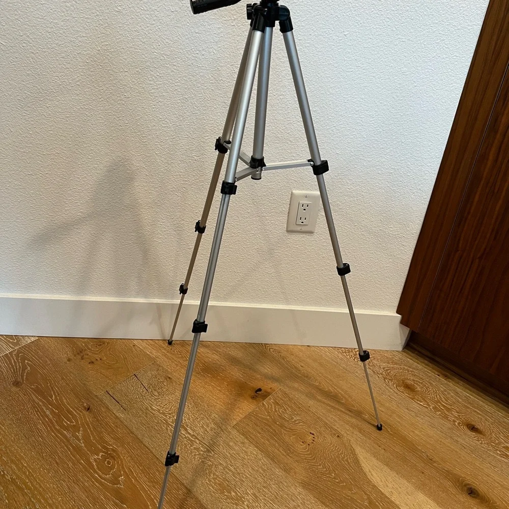Compact Black and Silver Camera Tripod